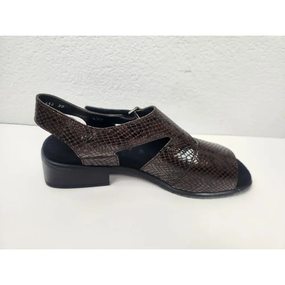 Mephisto Fulvia Sandal in Dark Brown Pythonmetal Size 9 Women Excellent Cond
